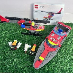 LEGO City 60411 Helicopter & 60373 Boat – Incomplete, 3 Figs, Manual, Assembled